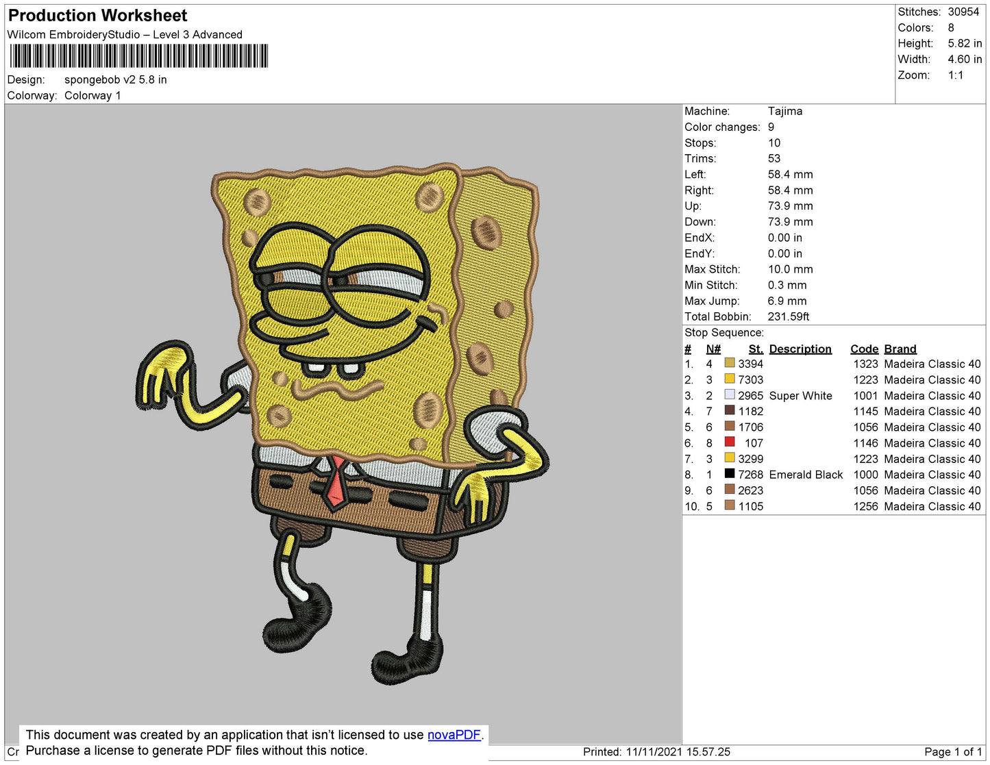 SpongeBob v3 Embroidery Design Files - 4 Size's