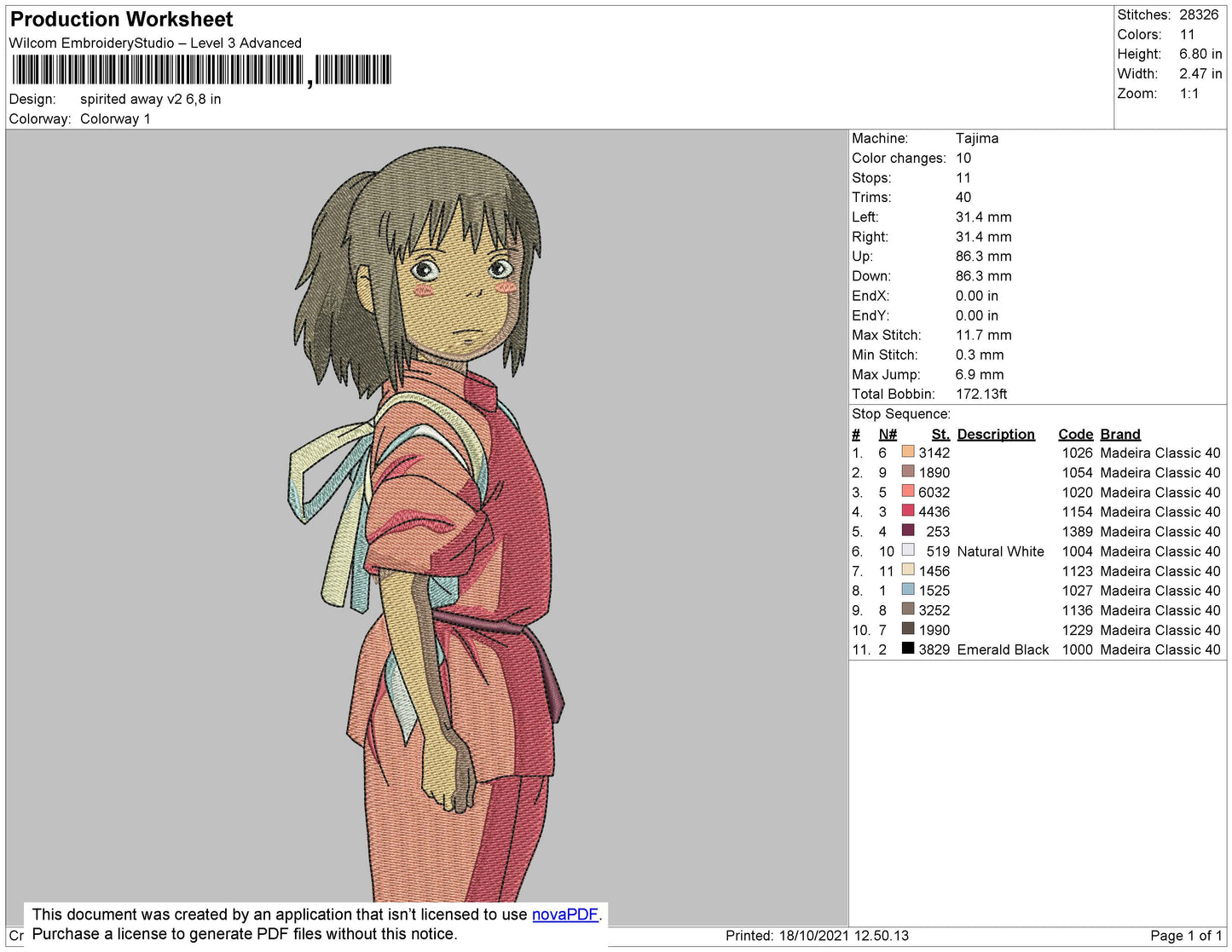 Chihiro Ogino v2 Embroidery Design Files - 4 Size's