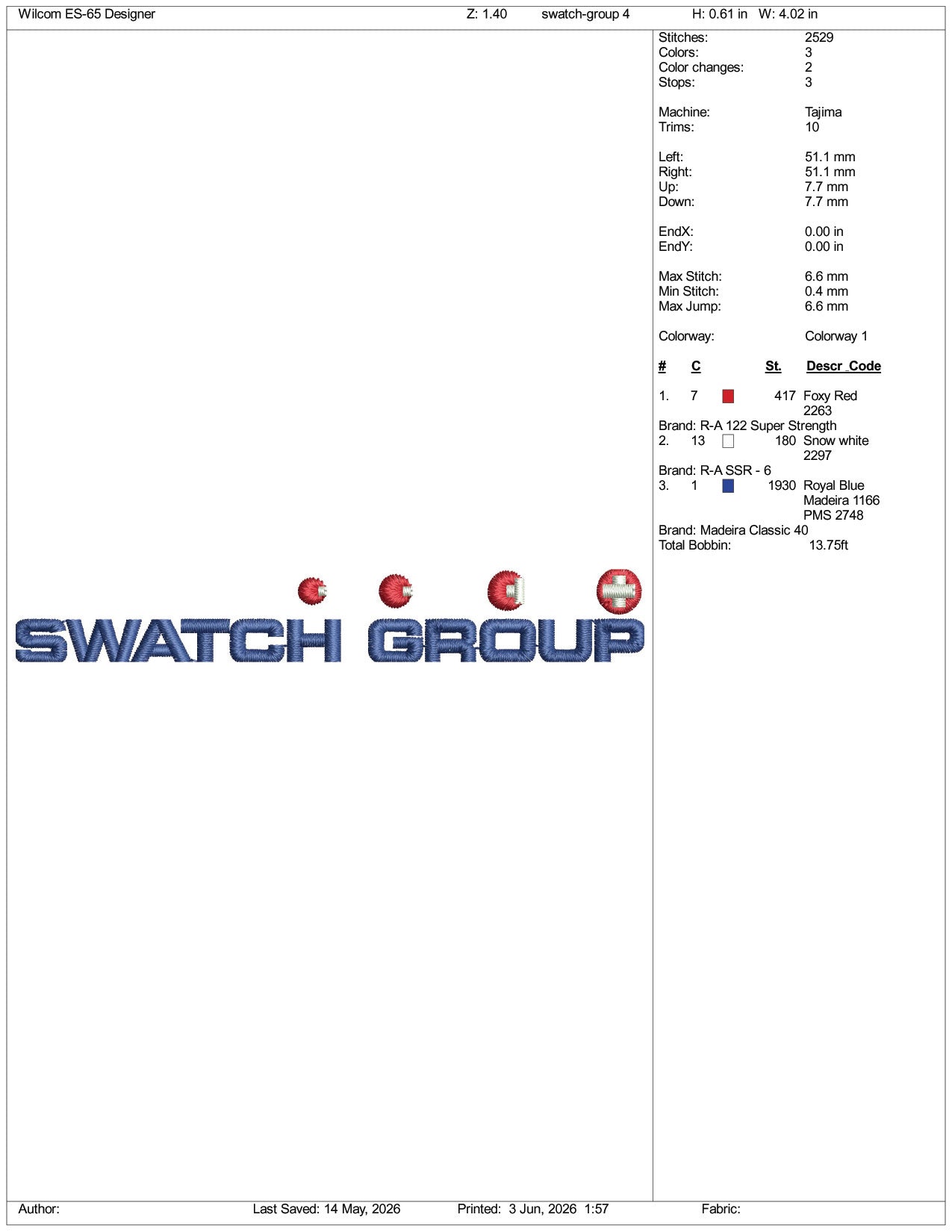 Swatch Group Logo Embroidery Design Files - 3 Size's