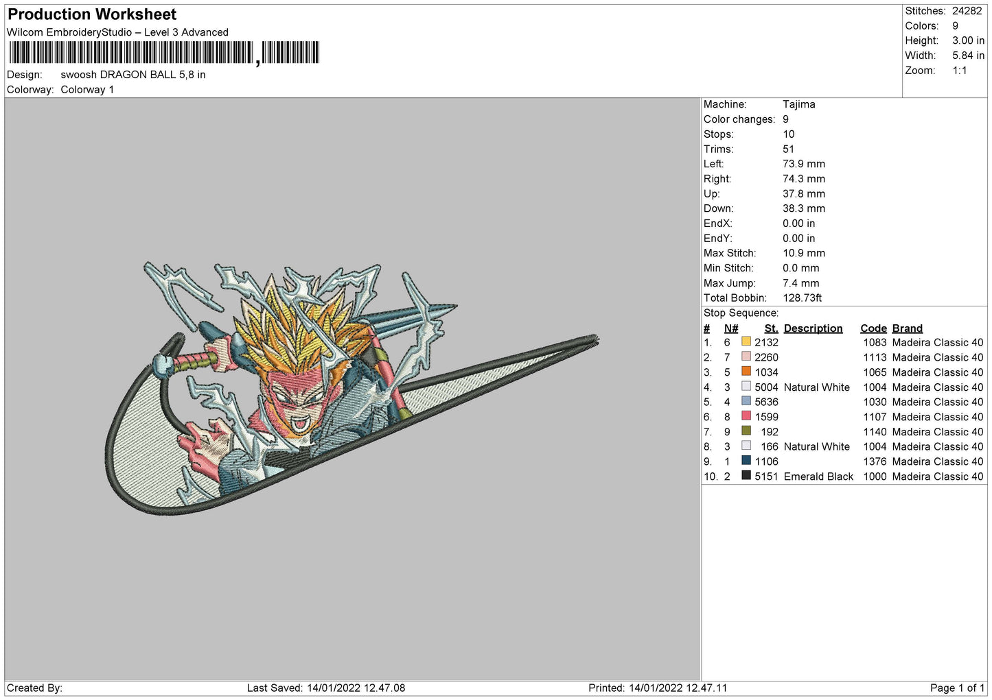Dragon Ball Goku Swoosh Embroidery Design Files - 4 Size's