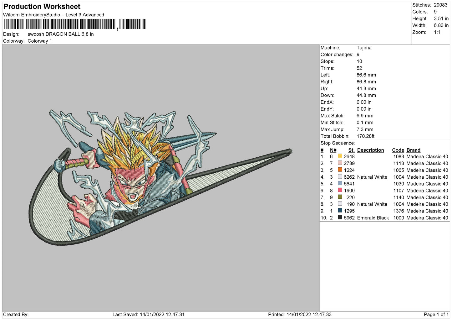Dragon Ball Goku Swoosh Embroidery Design Files - 4 Size's