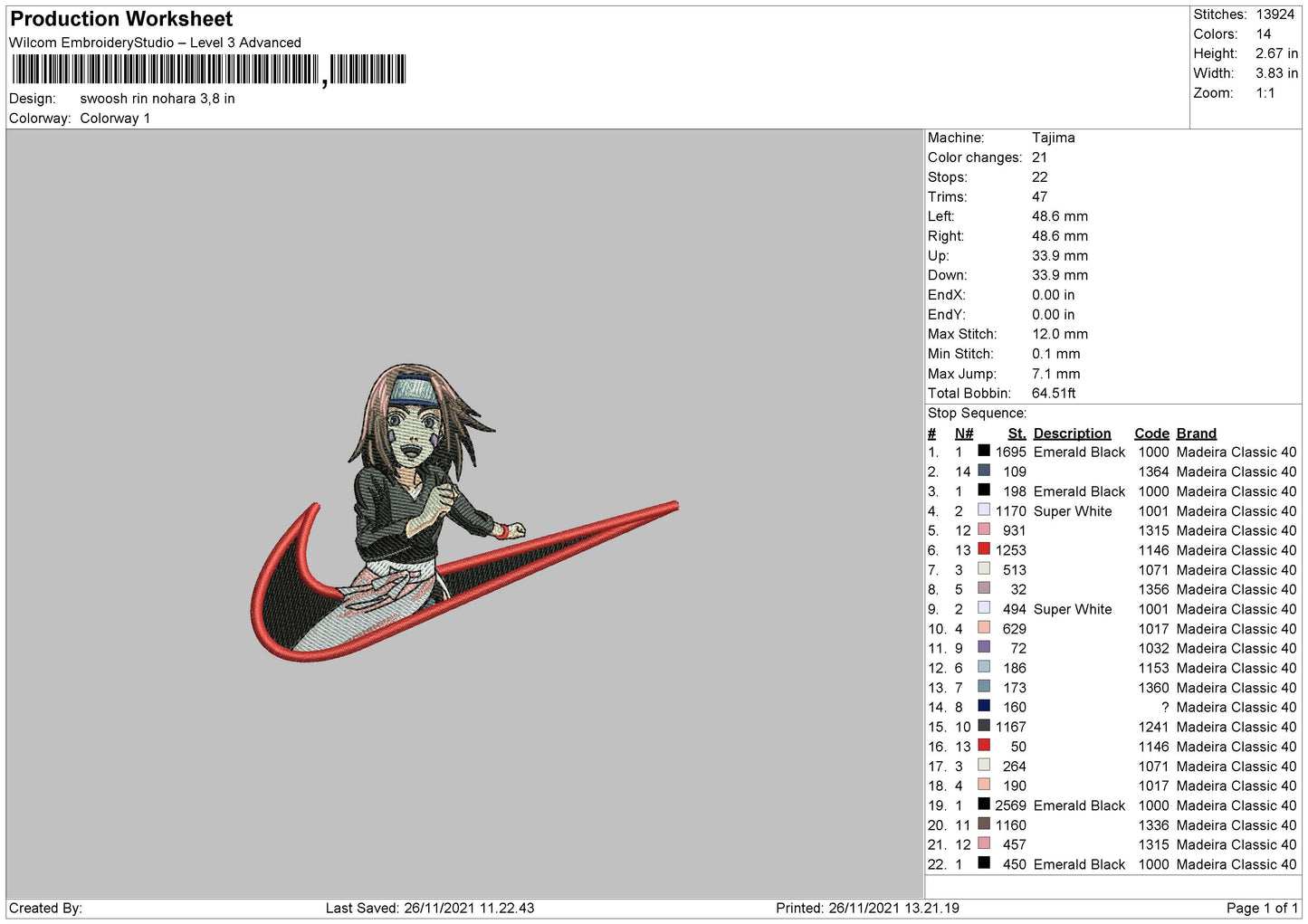 Rin Nohara Swoosh v3 Embroidery Design Files - 4 Size's