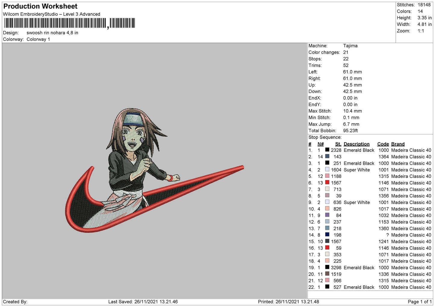 Rin Nohara Swoosh v3 Embroidery Design Files - 4 Size's