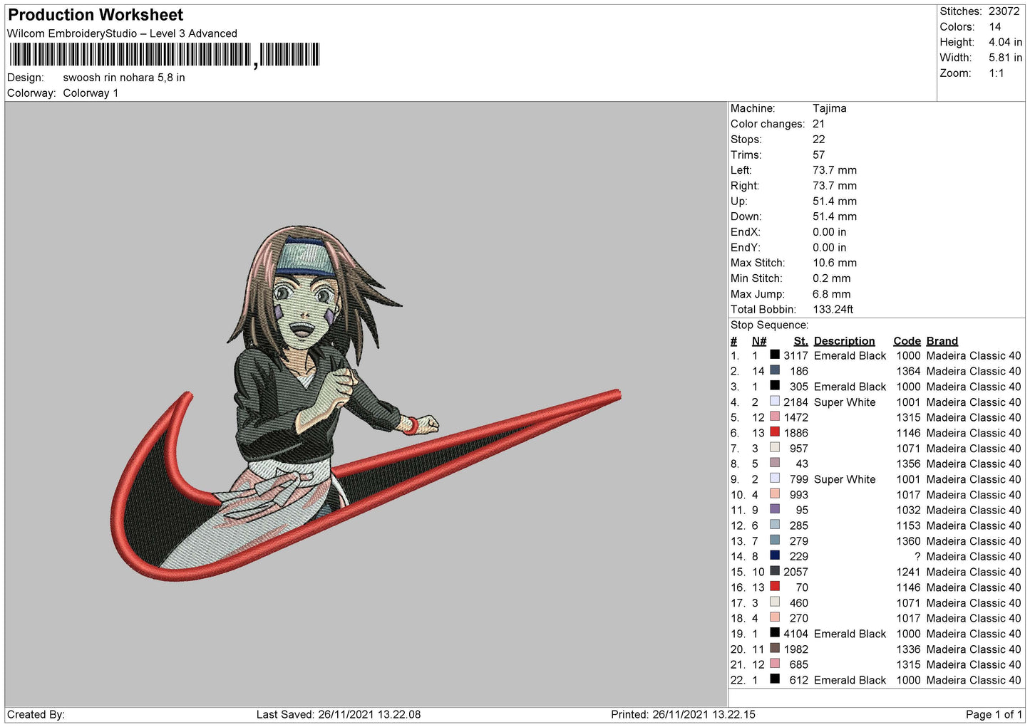 Rin Nohara Swoosh v3 Embroidery Design Files - 4 Size's