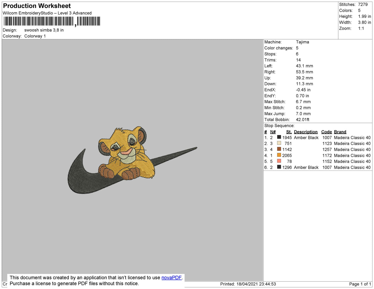 Simba Swoosh v2 Embroidery Design Files - 4 Size's