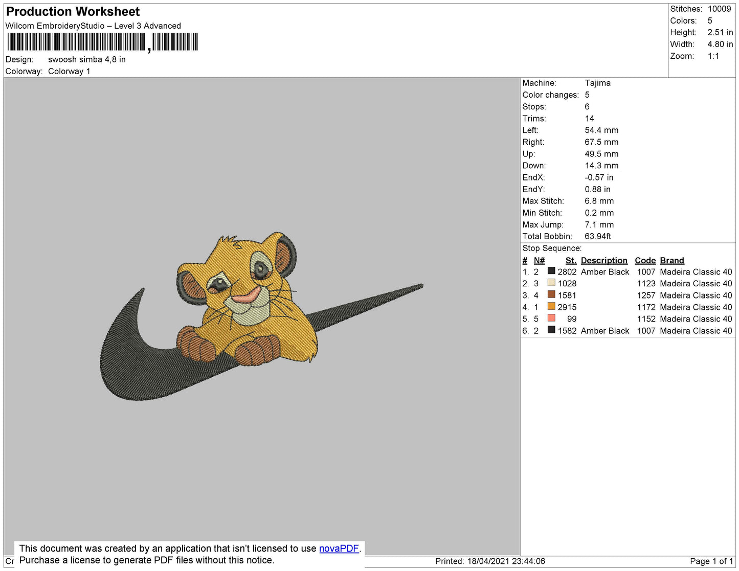 Simba Swoosh v2 Embroidery Design Files - 4 Size's