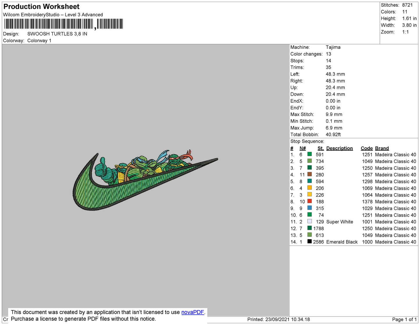 NInja Turtles Swoosh Embroidery Design Files - 4 Size's