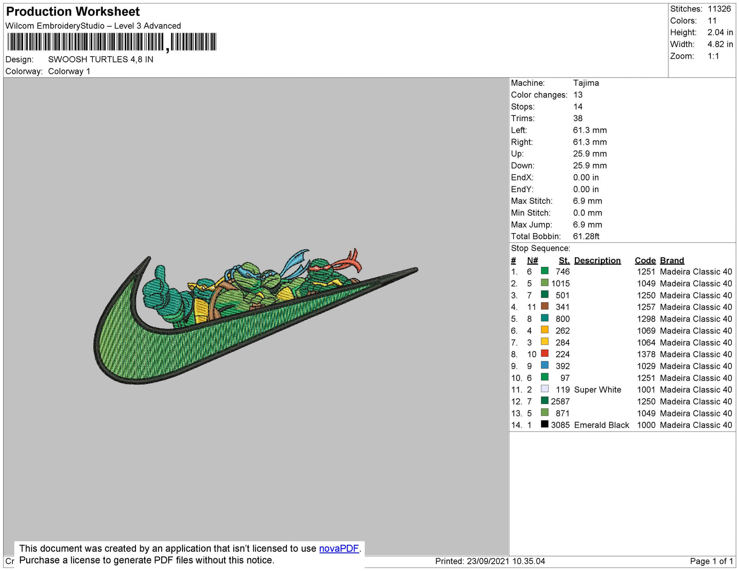 NInja Turtles Swoosh Embroidery Design Files - 4 Size's