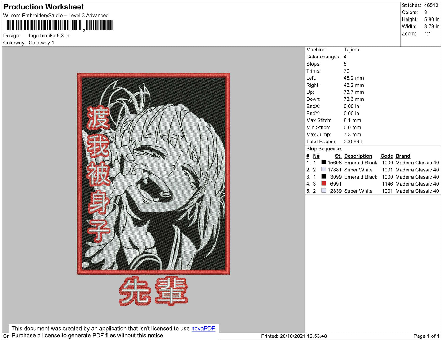 Himiko Toga Embroidery Design Files - 4 Size's