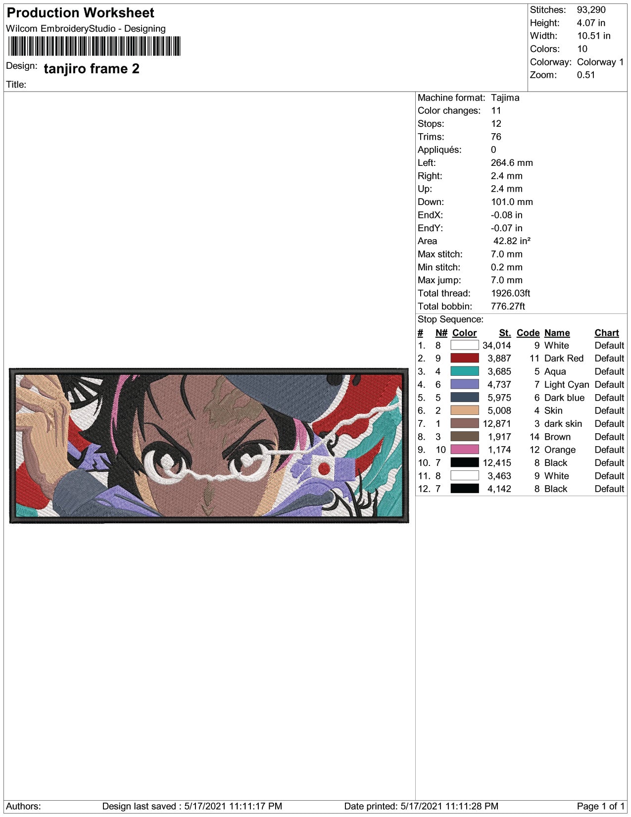 Tanjiro Kamado v7 Embroidery Design Files - 4 Size's