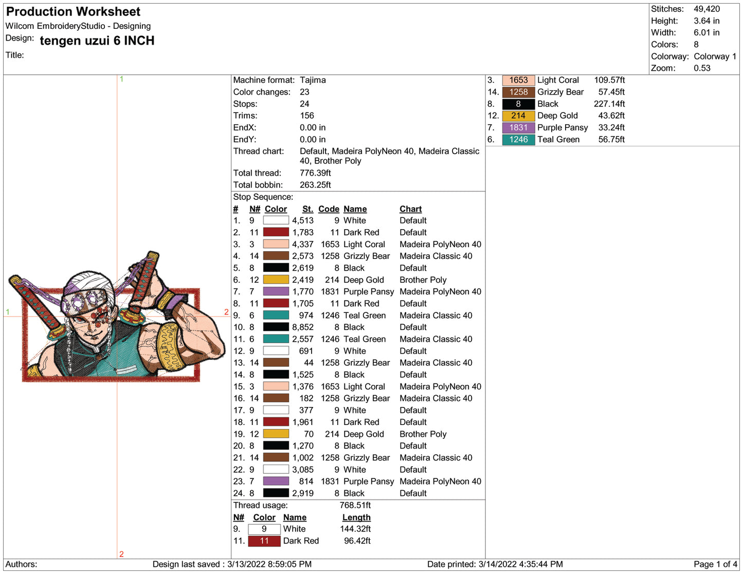 Tengen Uzui v4 Embroidery Design Files - 6 Size's
