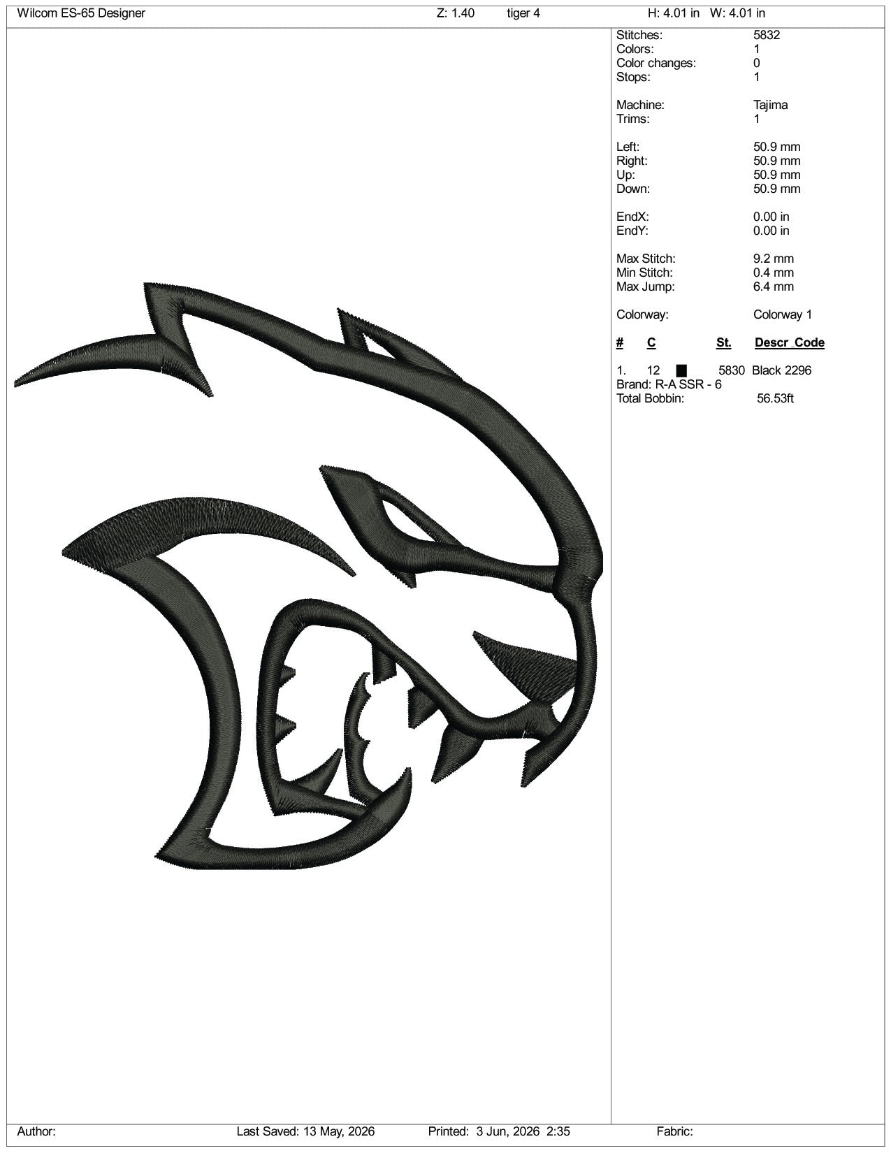 Dodge Challenger SRT Hellcat Logo Embroidery Design Files - 3 Size's