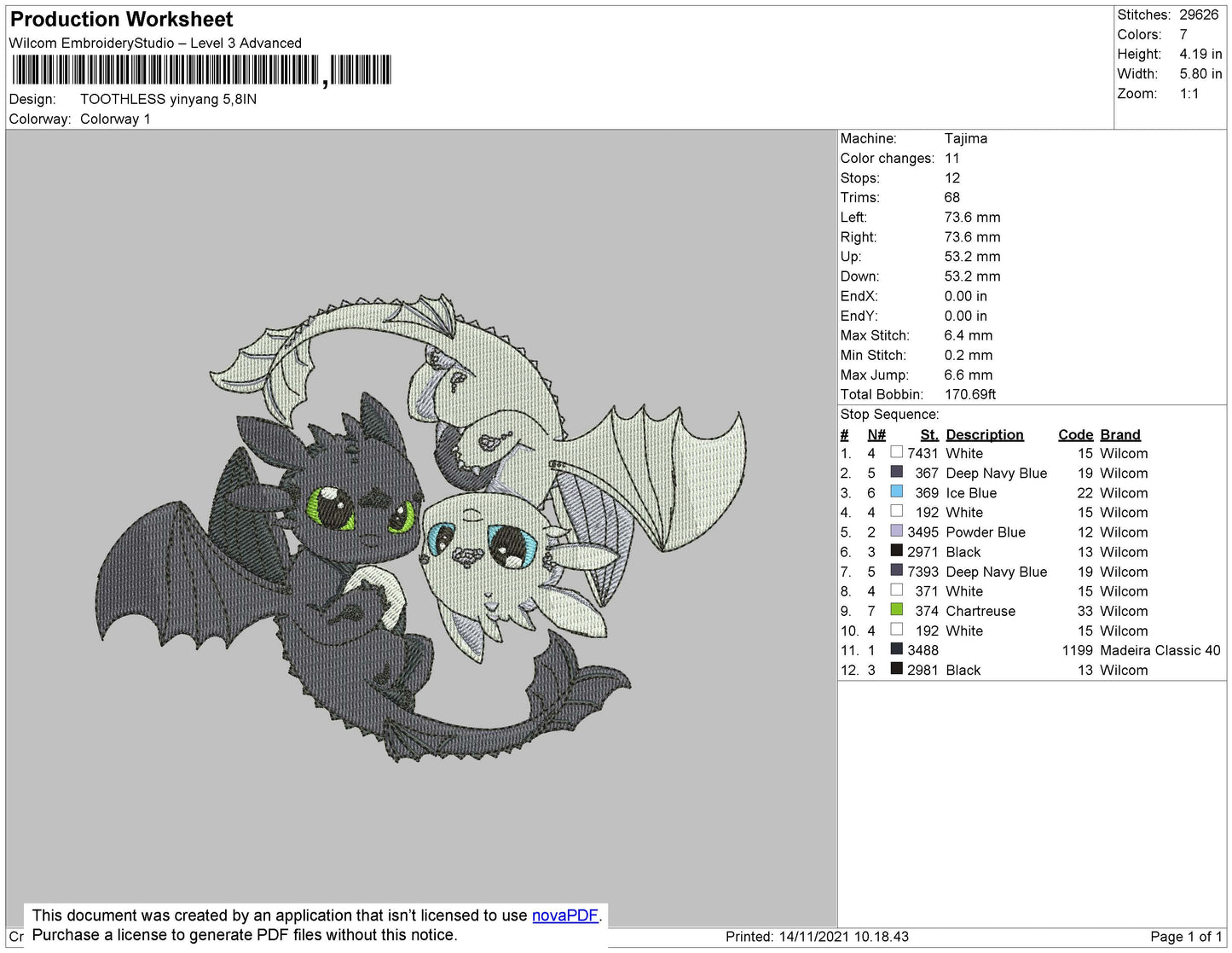 Toothles Yin Yang Embroidery Design Files - 4 Size's