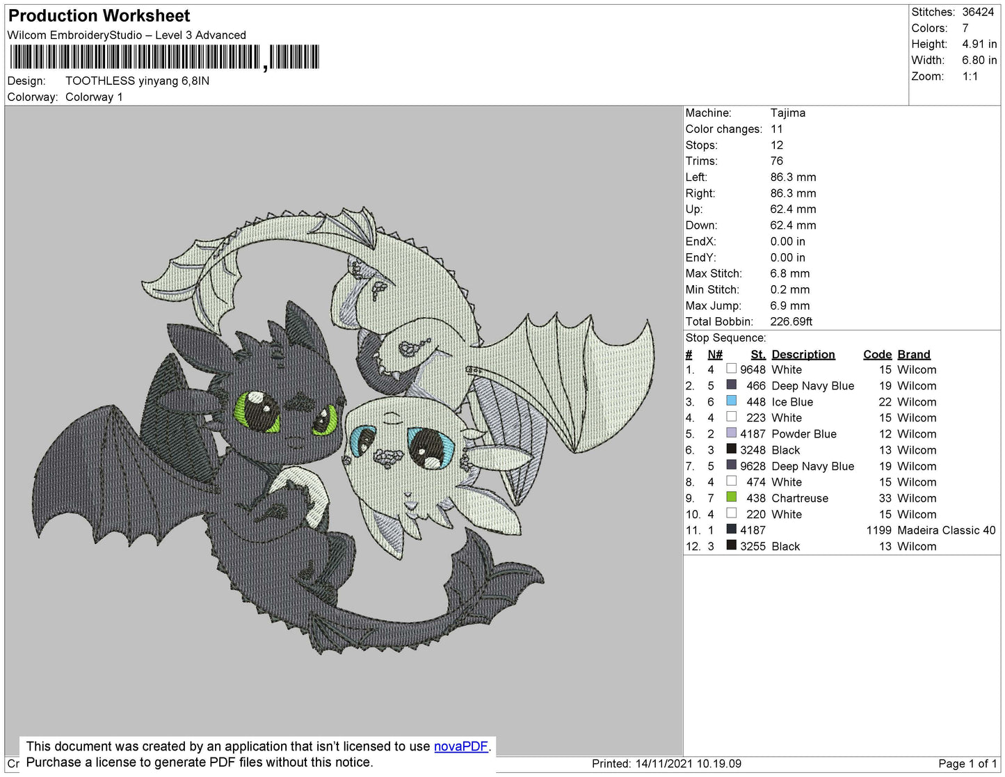 Toothles Yin Yang Embroidery Design Files - 4 Size's