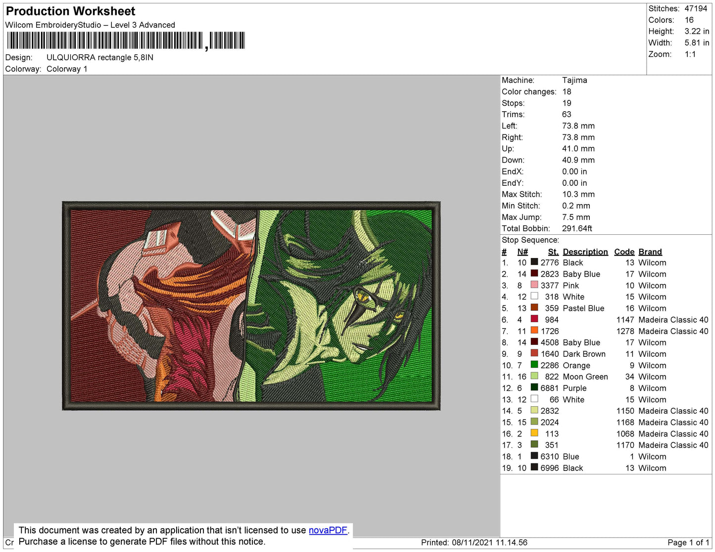 Ulquiorra Cifer Embroidery Design Files - 4 Size's