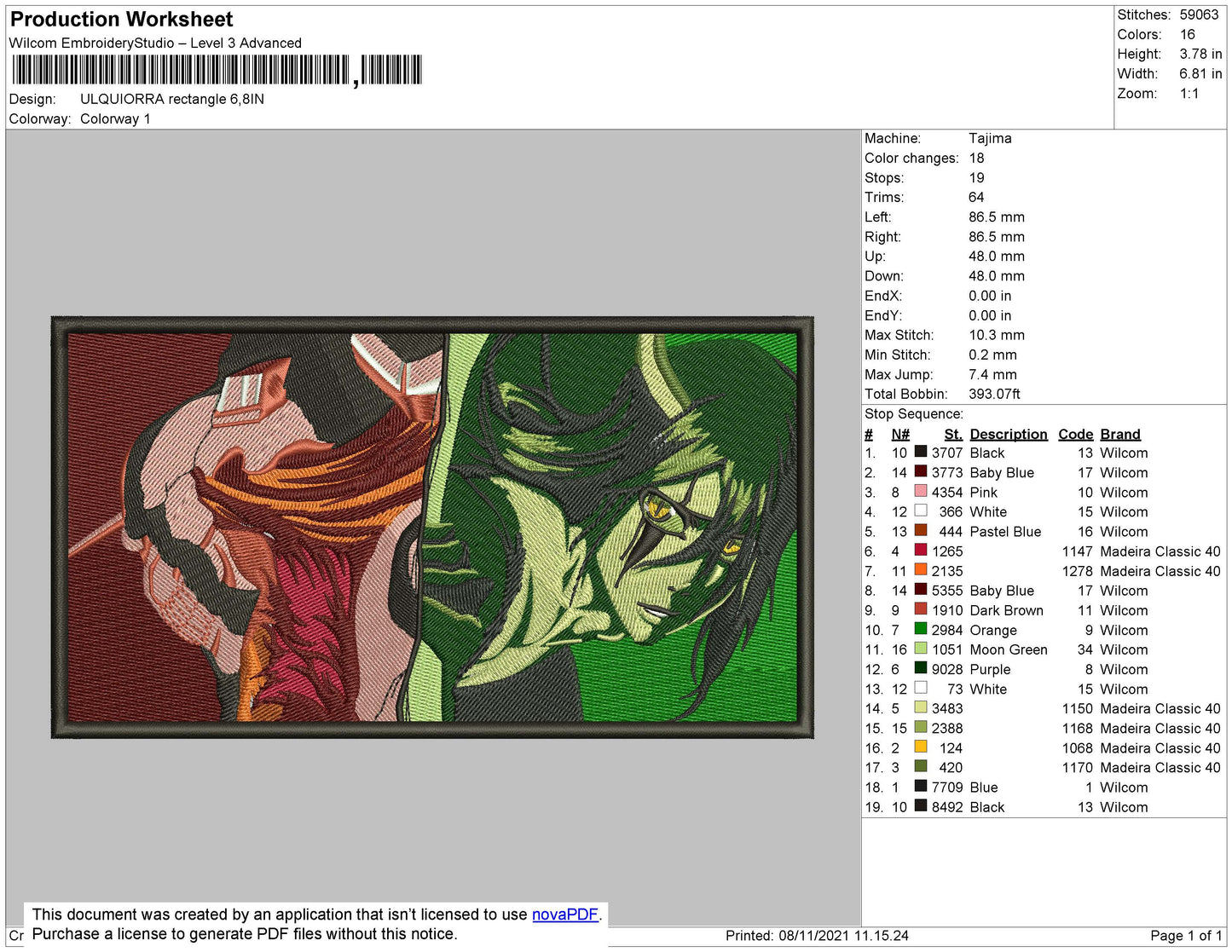 Ulquiorra Cifer Embroidery Design Files - 4 Size's