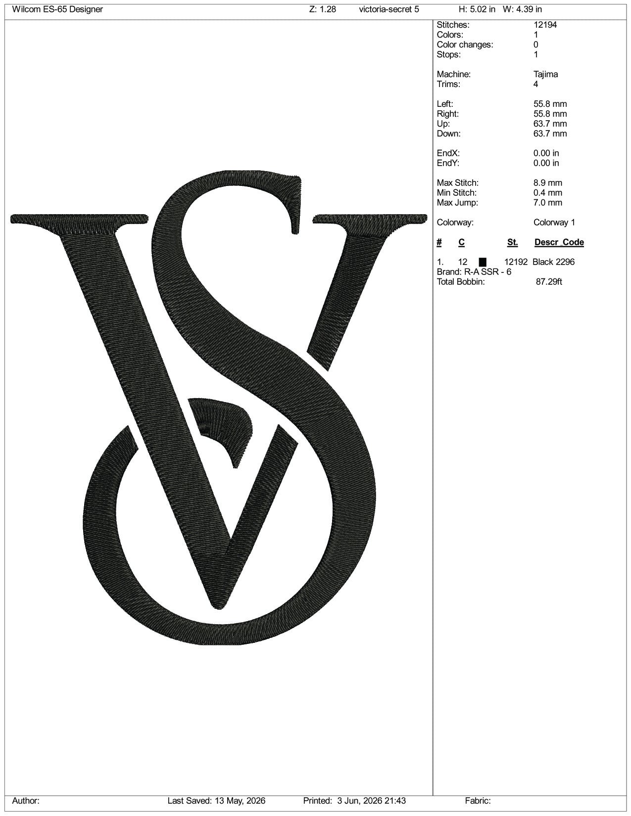 Victoria's Lingerie Logo Embroidery Design Files - 3 Size's