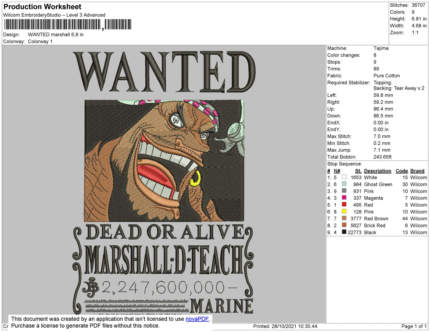 Wanted Dead Or Alive Embroidery Design Files - 4 Size's