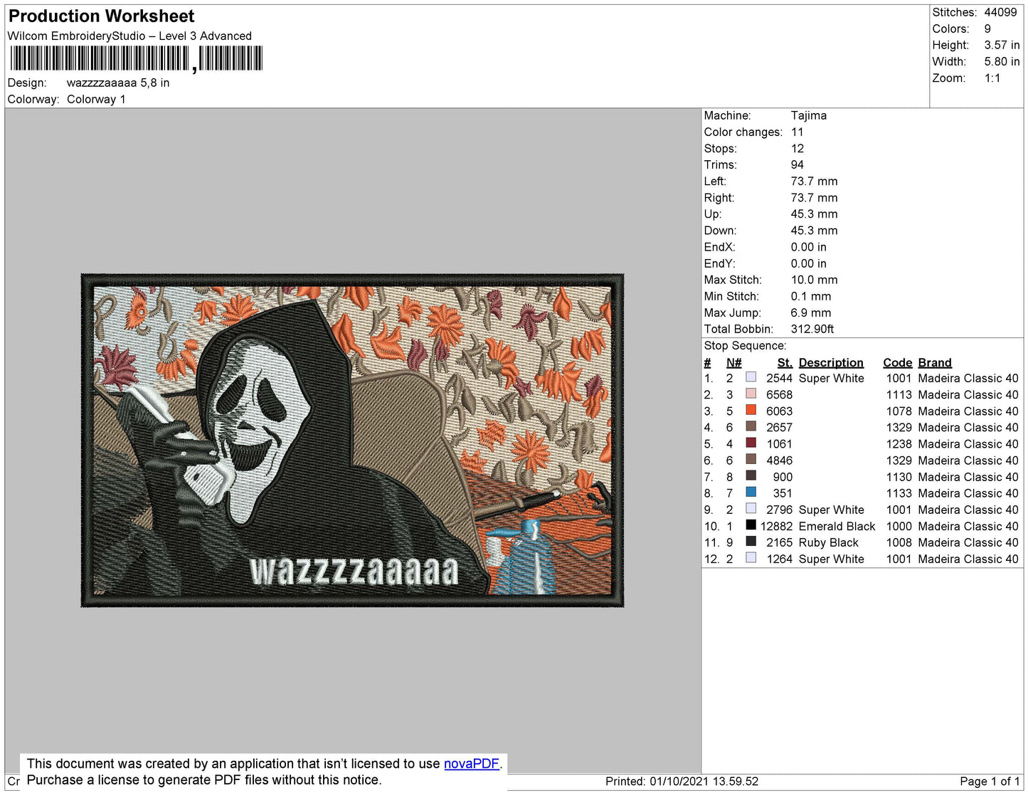 Wazzzzaaaa Embroidery Design Files - 4 Size's