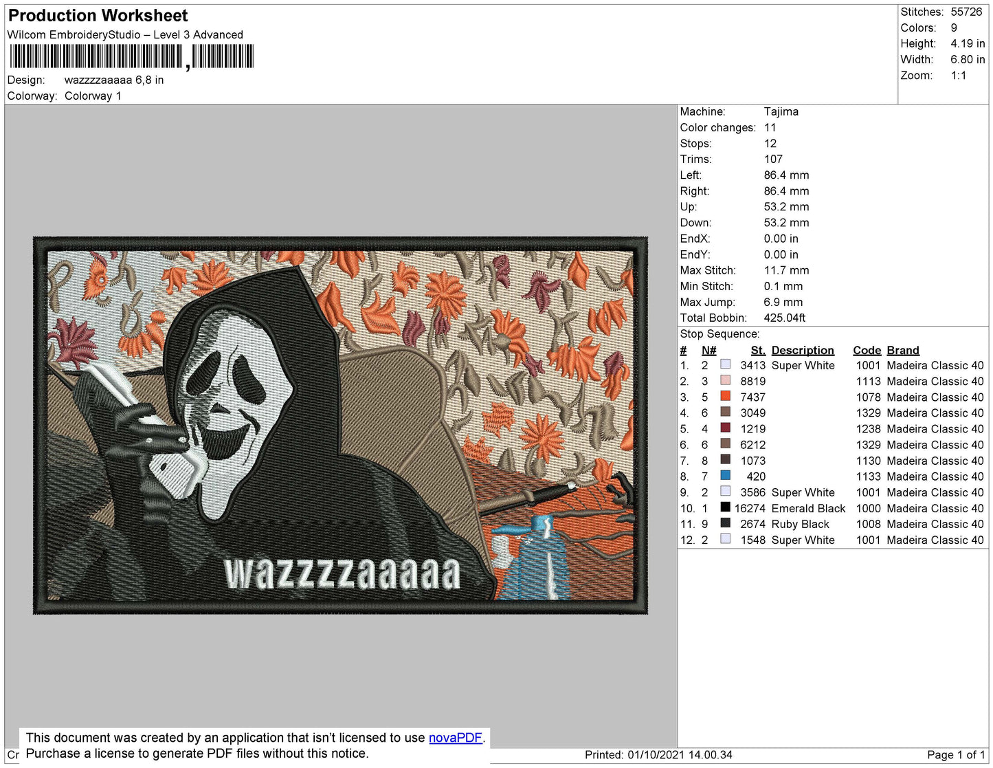 Wazzzzaaaa Embroidery Design Files - 4 Size's