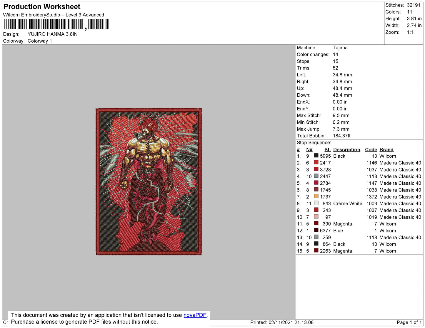 Yujiro Hanma Embroidery Design Files - 4 Size's
