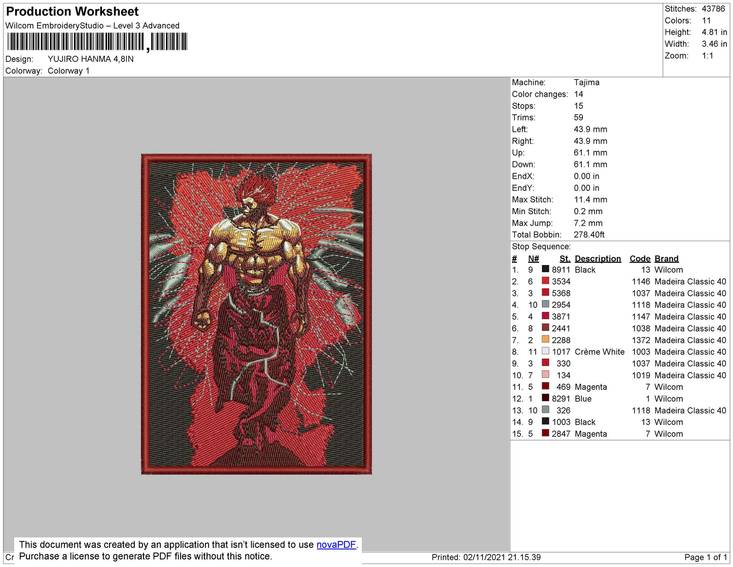 Yujiro Hanma Embroidery Design Files - 4 Size's