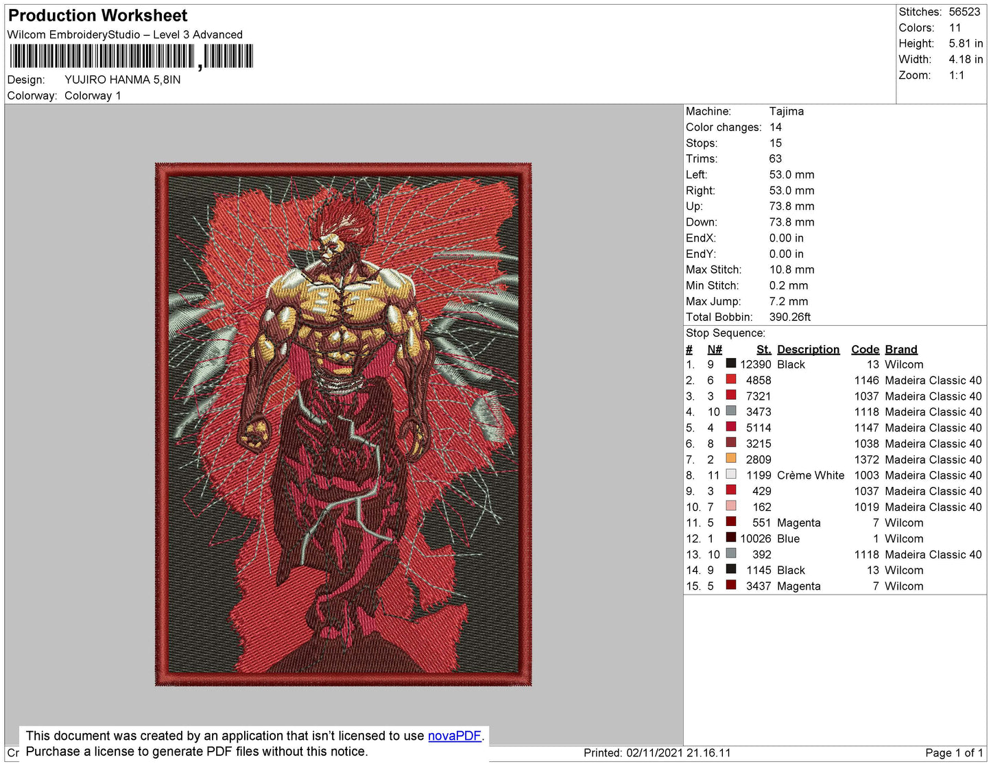 Yujiro Hanma Embroidery Design Files - 4 Size's