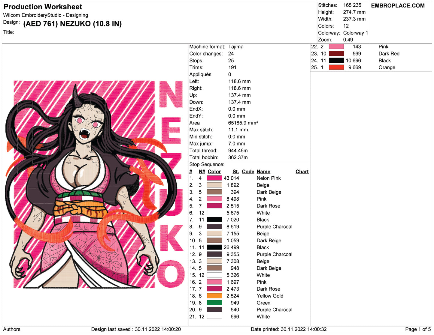 Nezuko Kamado v6 Embroidery Design Files - 5 Size's
