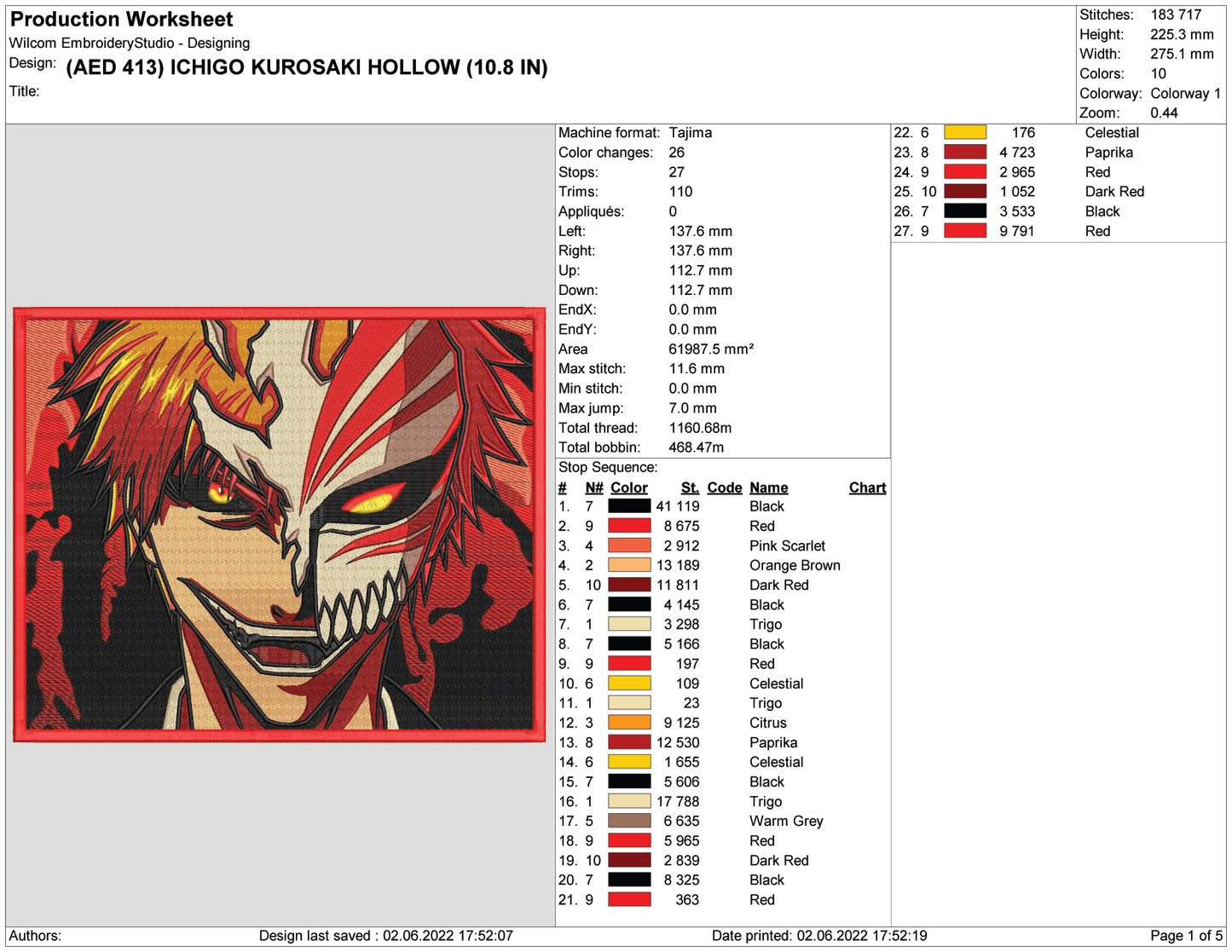 Ichigo Kurosaki v5 Embroidery Design Files - 4 Size's