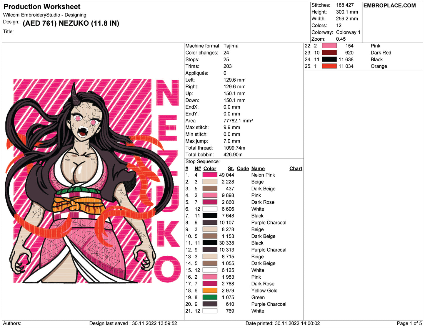 Nezuko Kamado v6 Embroidery Design Files - 5 Size's
