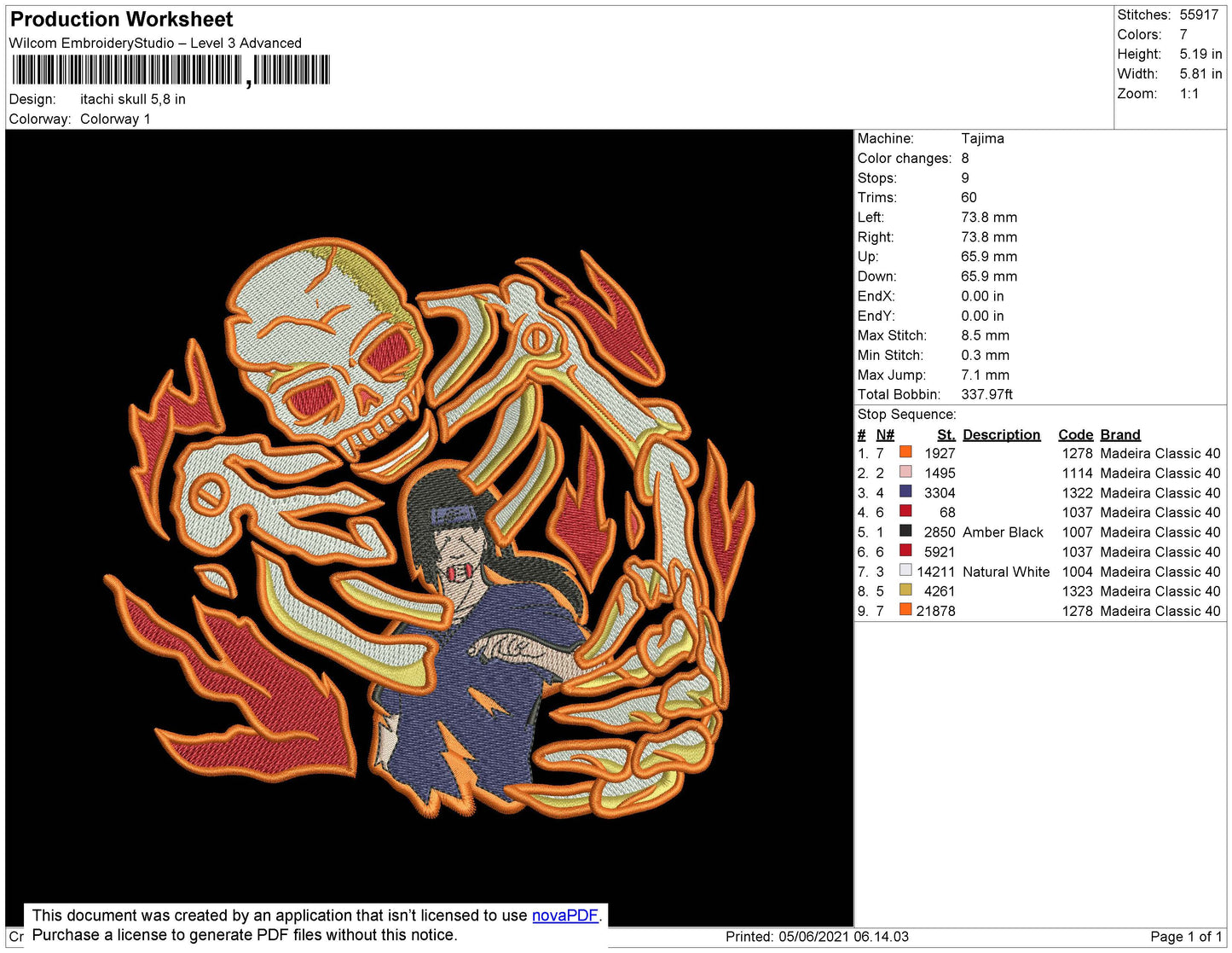 Itachi Susanoo Skull Embroidery Design Files - 4 Size's