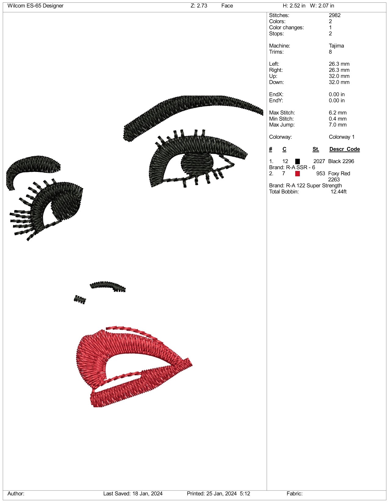 Beautiful Face Embroidery Design Files - 3 Size's