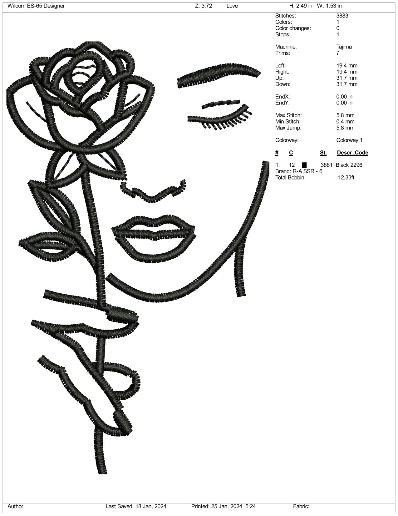 Face with Flower Embroidery Design Files - 3 Size's