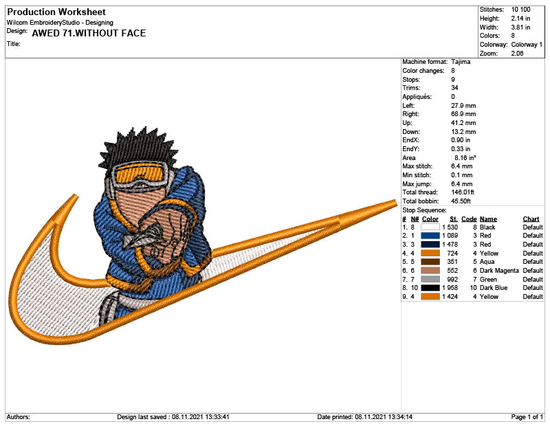 Uchiha Obito Swoosh v8 Embroidery Design Files - 6 Size's