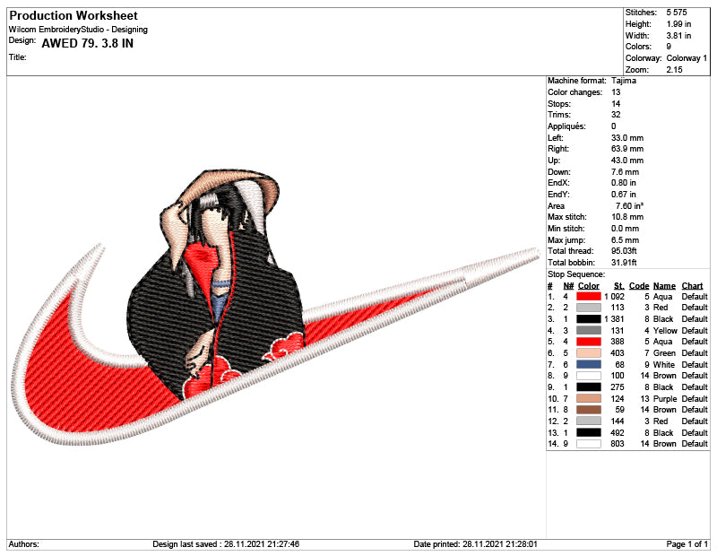 Itachi Uchiha Swoosh v6 Embroidery Design Files - 6 Size"s