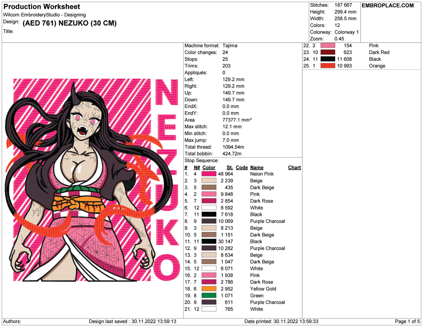 Nezuko Kamado v6 Embroidery Design Files - 5 Size's