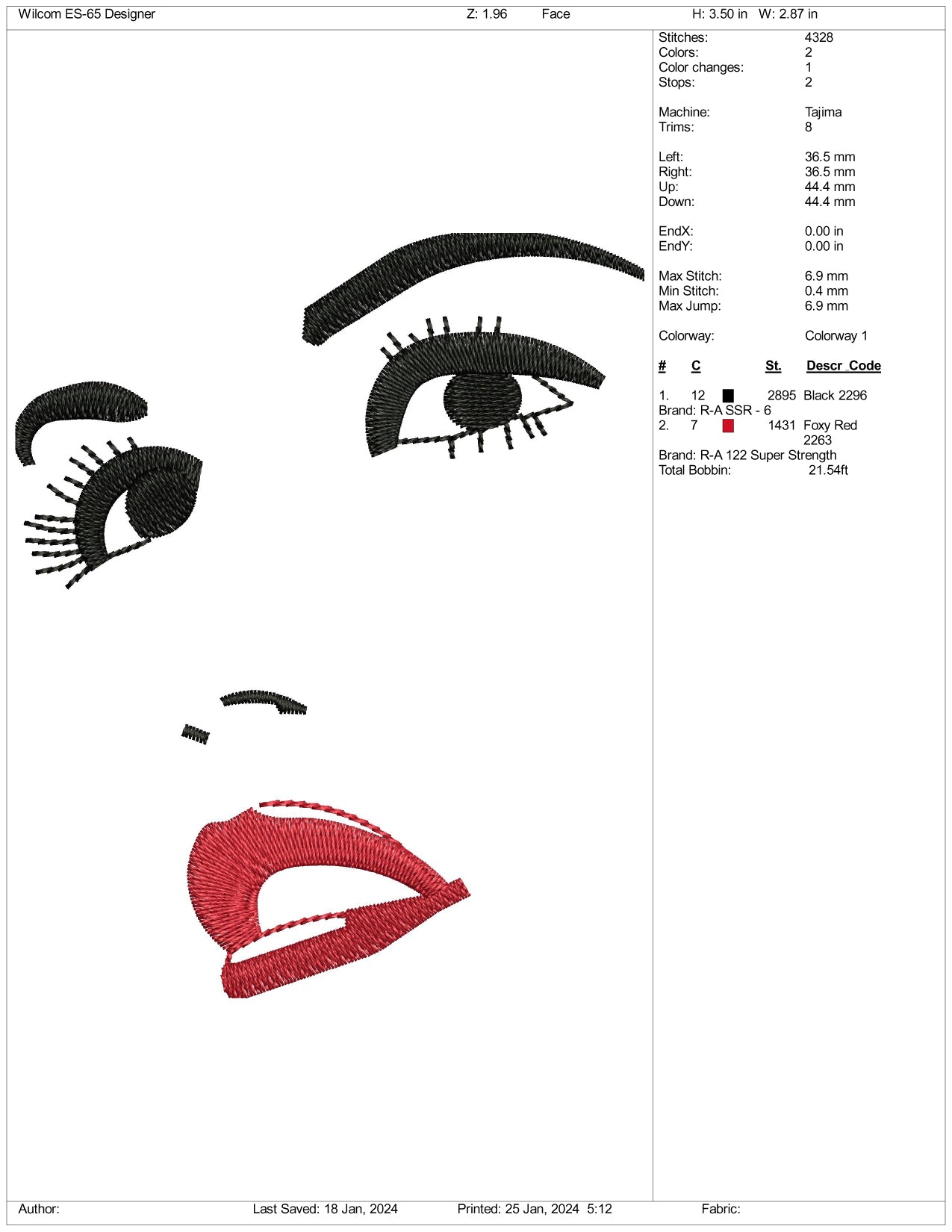 Beautiful Face Embroidery Design Files - 3 Size's