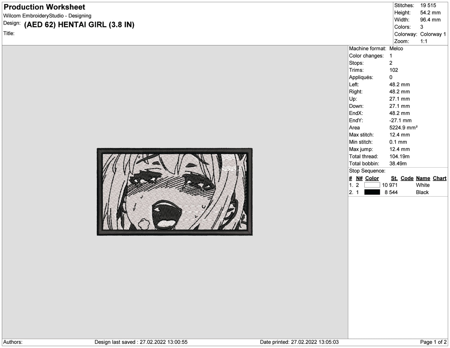 Hentai Girl Embroidery Design Files - 4 Sizes