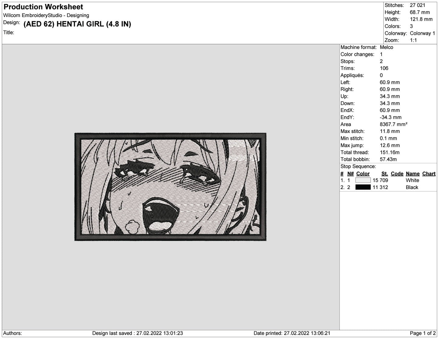 Hentai Girl Embroidery Design Files - 4 Sizes