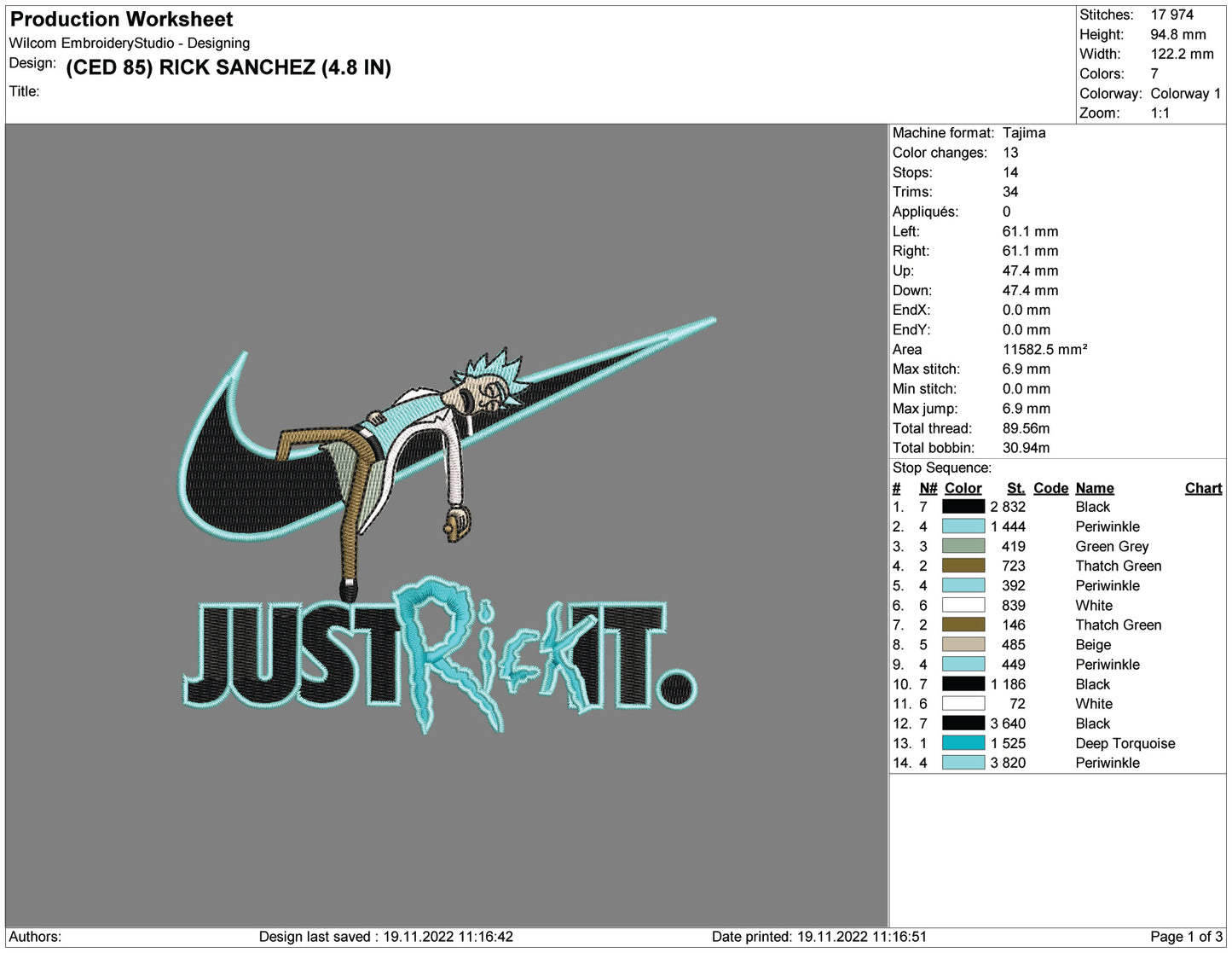 Just Rick It Rick Sanchez Embroidery Design Files - 4 Size's