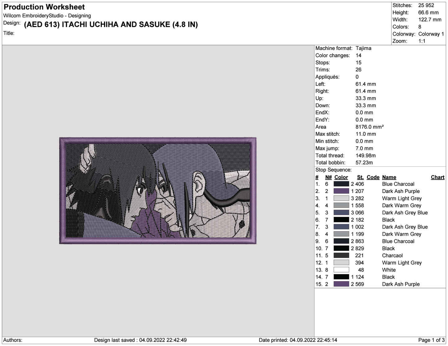 Itachi Uchiha and Sasuke Embroidery Design Files - 4 Size's
