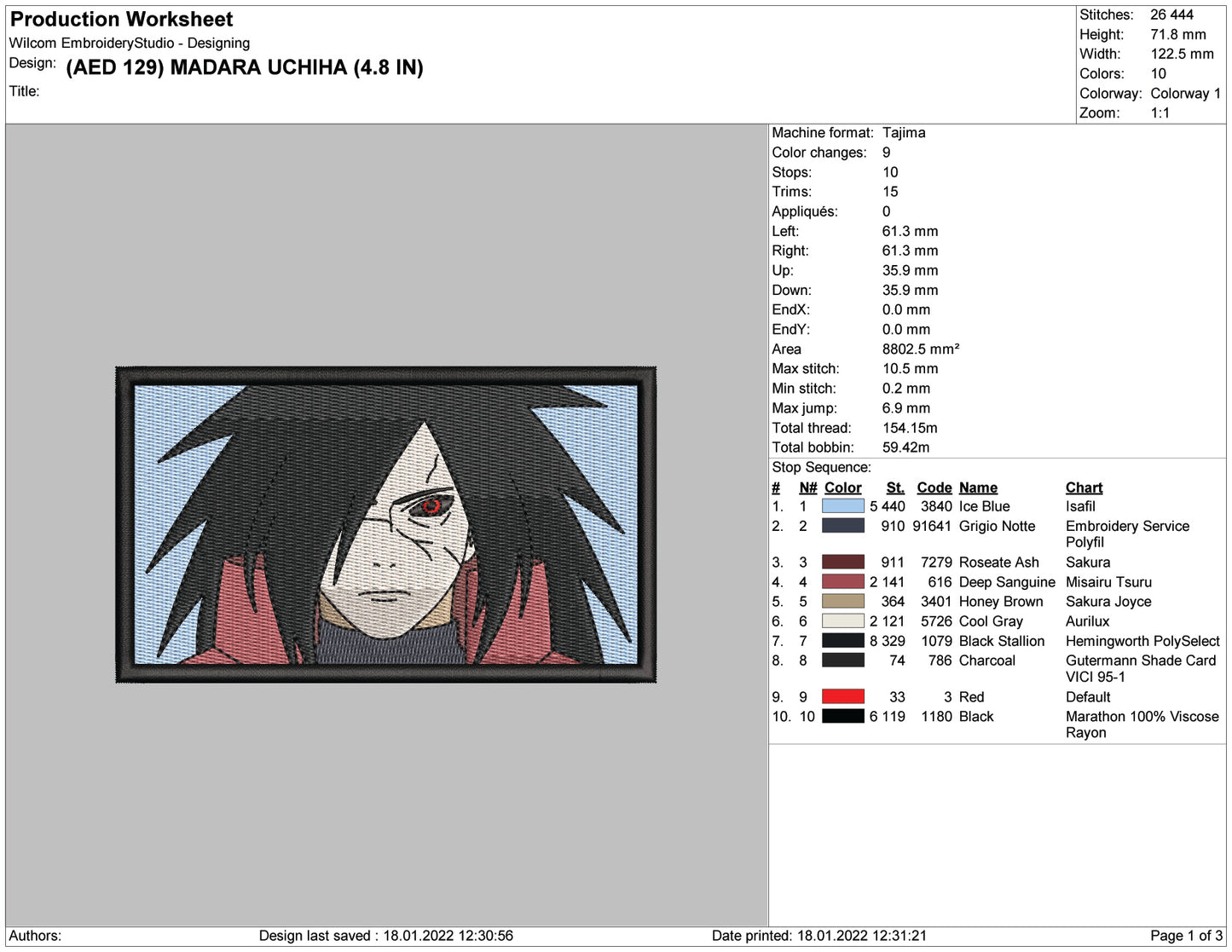 Madara Uchiha v2 Embroidery Design Files - 4 Size's