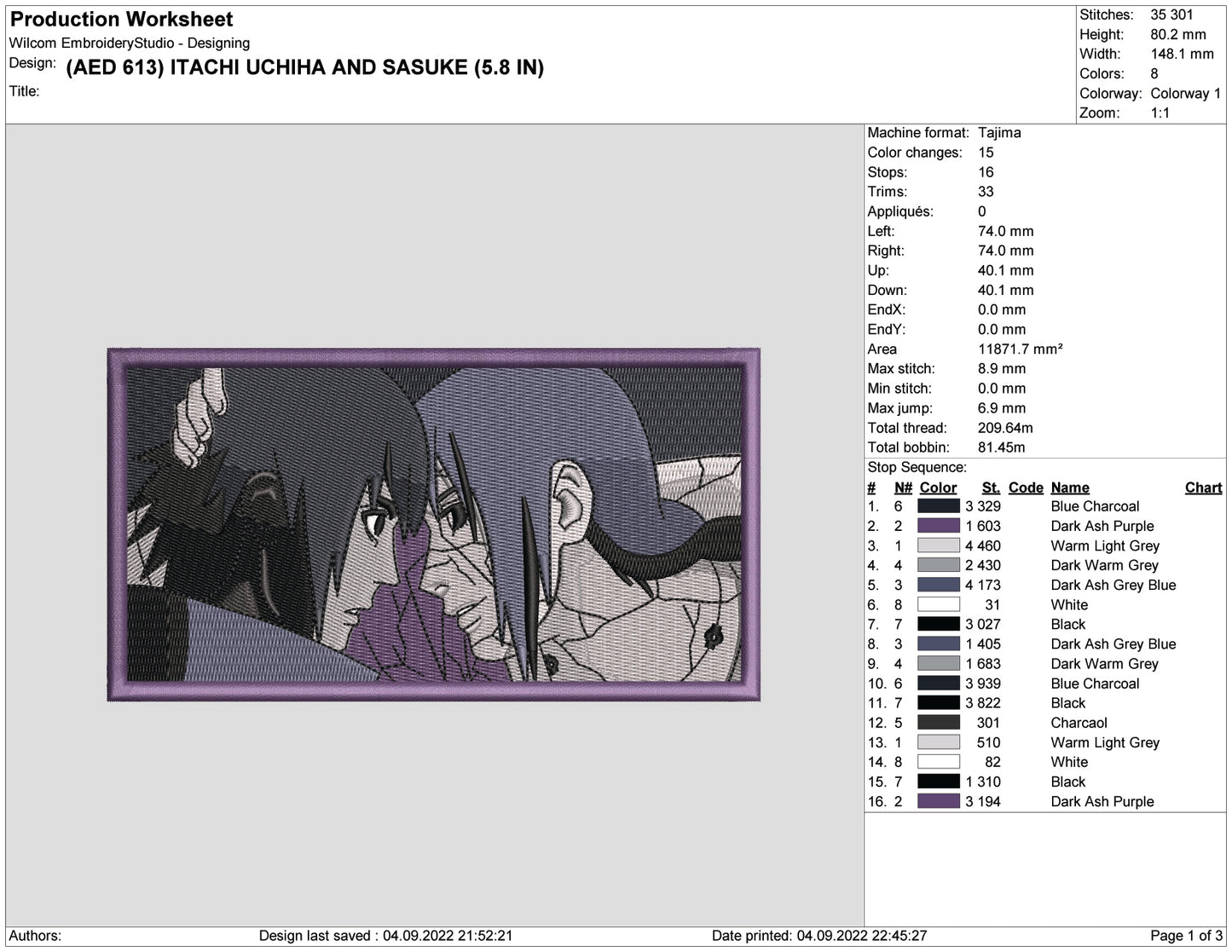 Itachi Uchiha and Sasuke Embroidery Design Files - 4 Size's