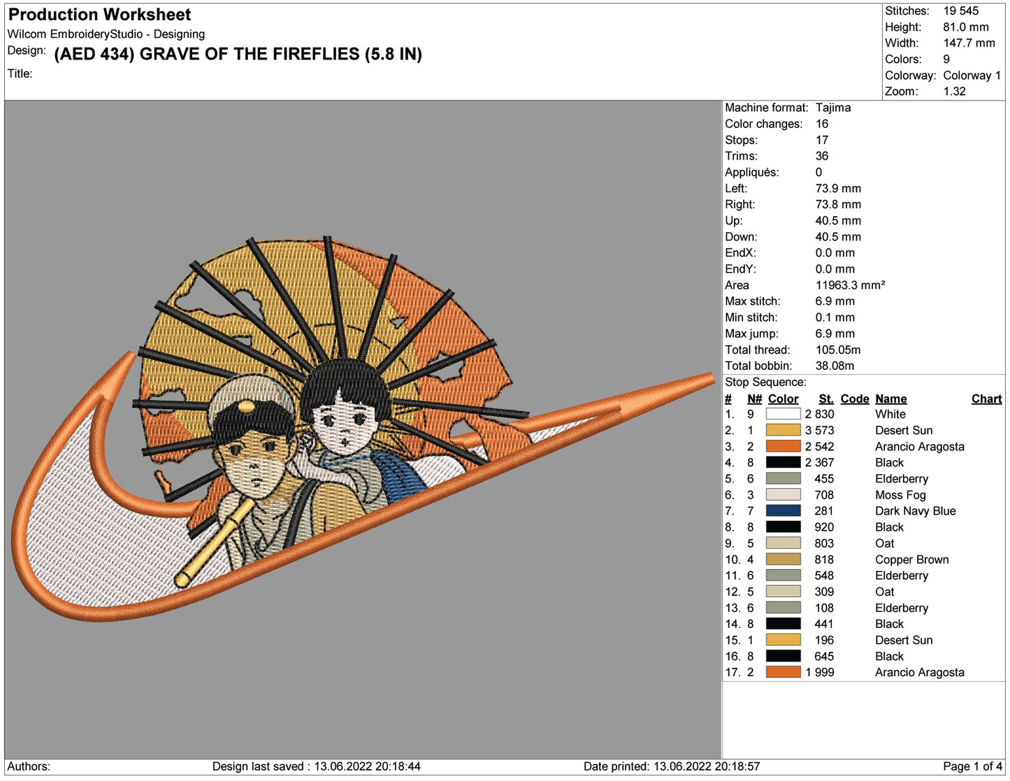 Grave of the Fireflies Swoosh Embroidery Design Files - 4 Size's
