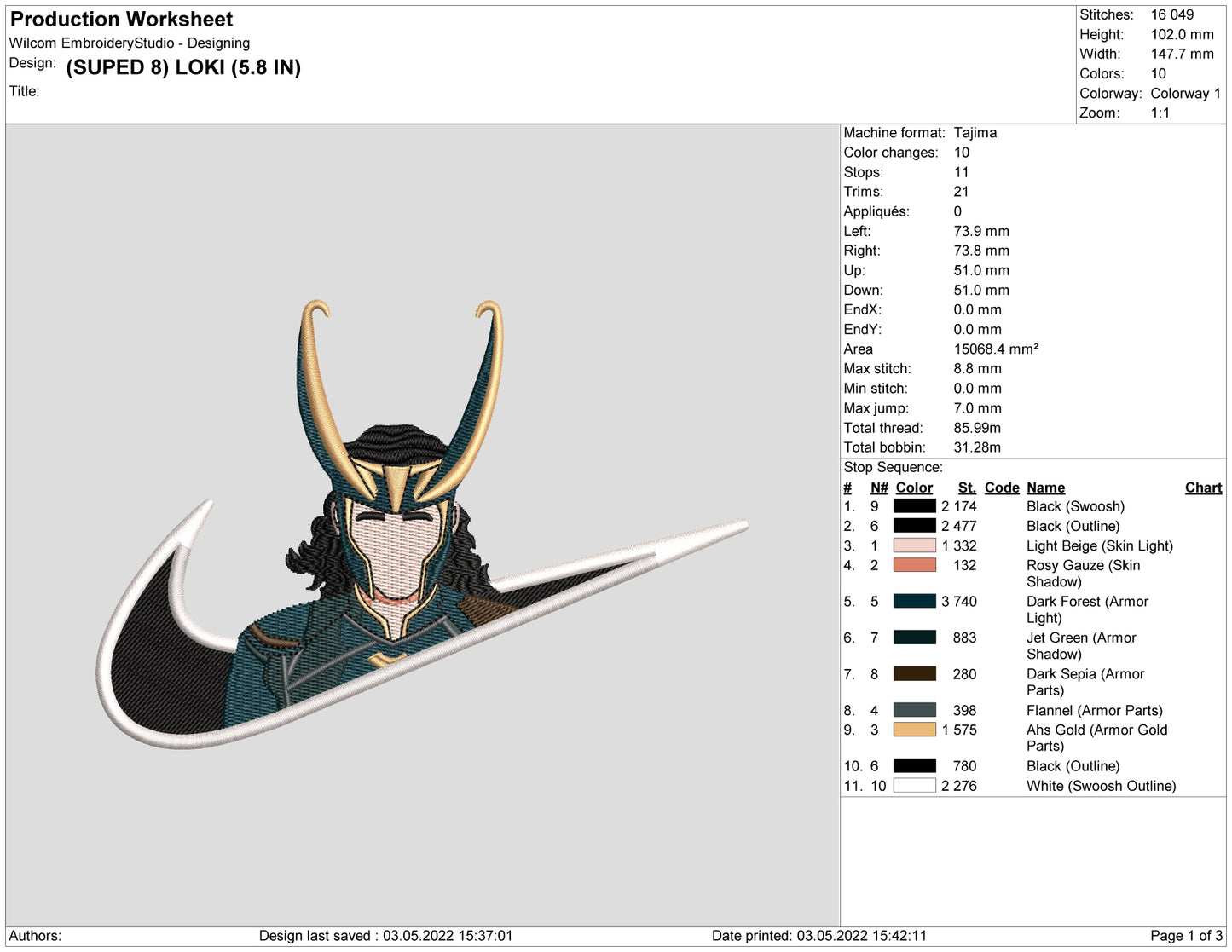 Loki Swoosh Embroidery Design Files - 4 Size's
