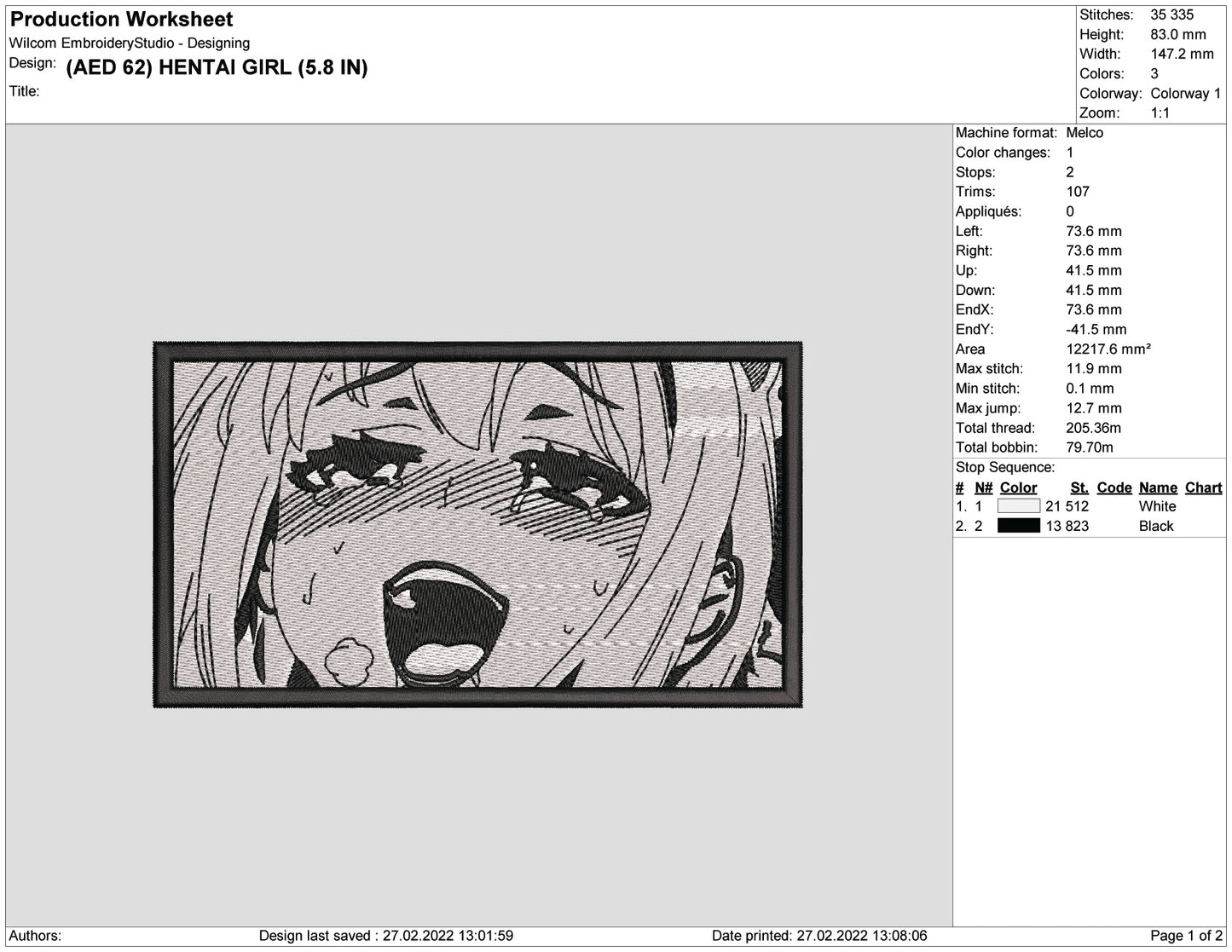 Hentai Girl Embroidery Design Files - 4 Sizes