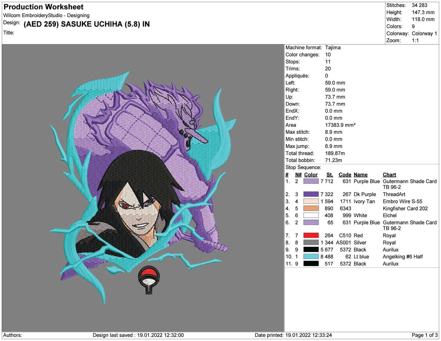 Sasuke Uchiha v4 Embroidery Design Files - 4 Size's
