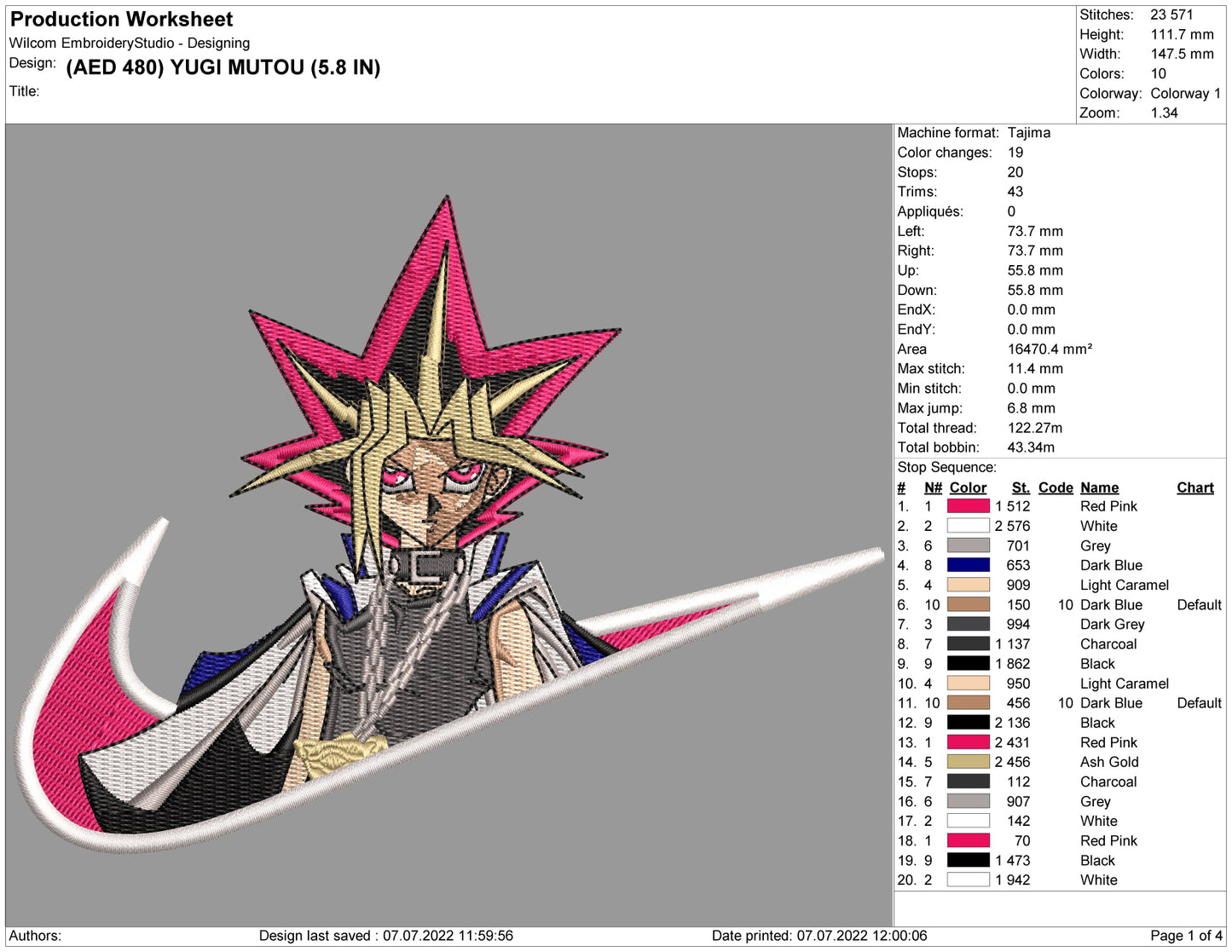 Yugi Mutou Embroidery Design Files - 4 Size's