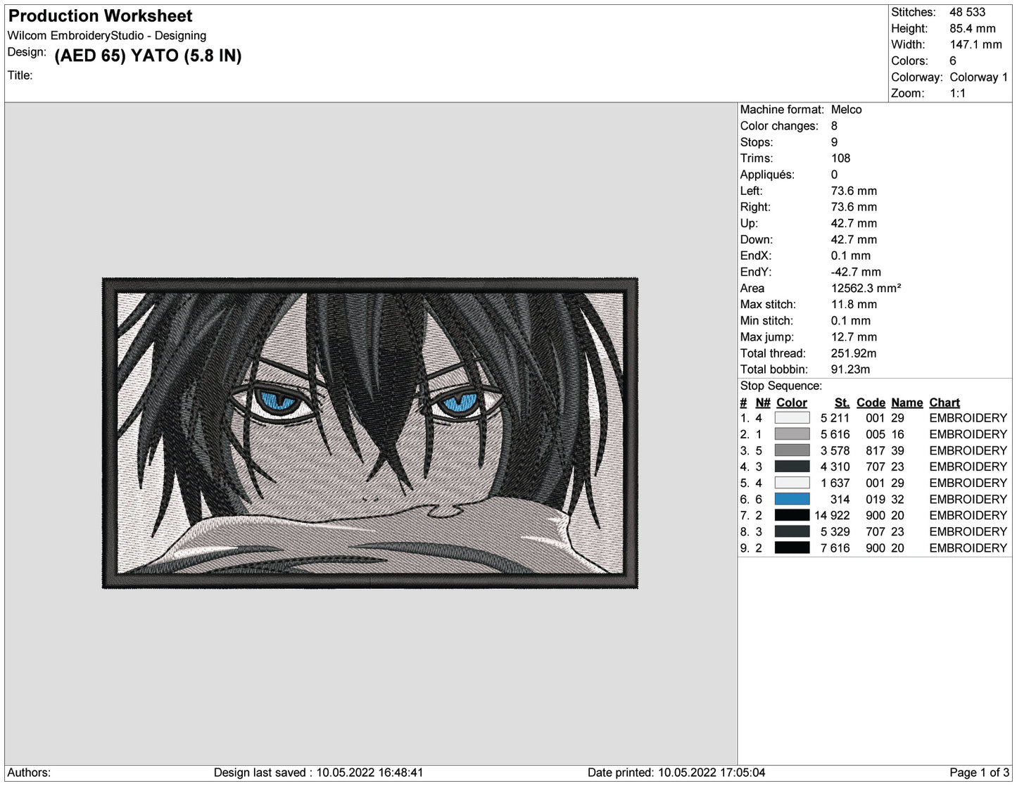 Yato Noragami v2 Embroidery Design Files - 4 Size's