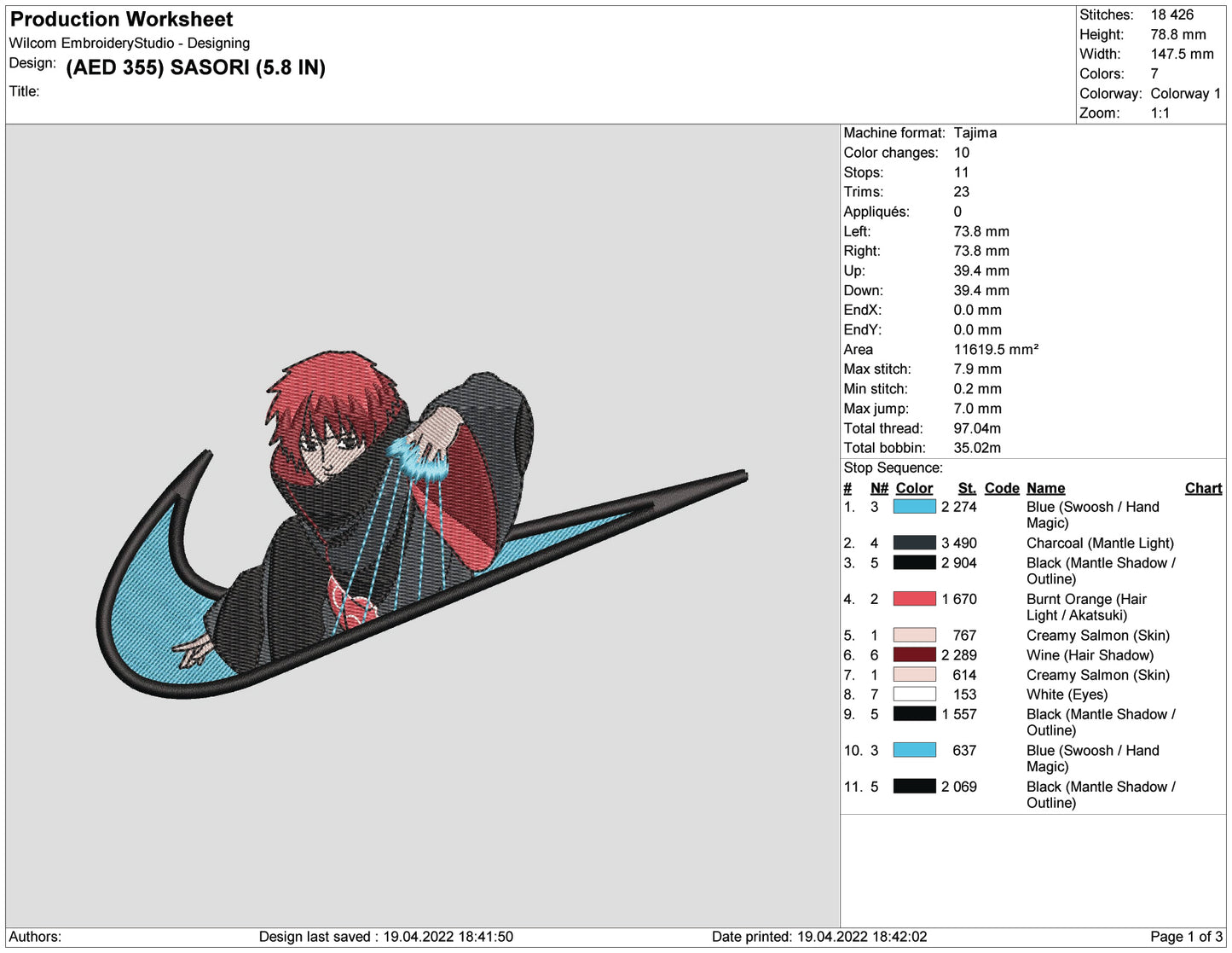 Sasori Swoosh Embroidery Design Files - 4 Size's